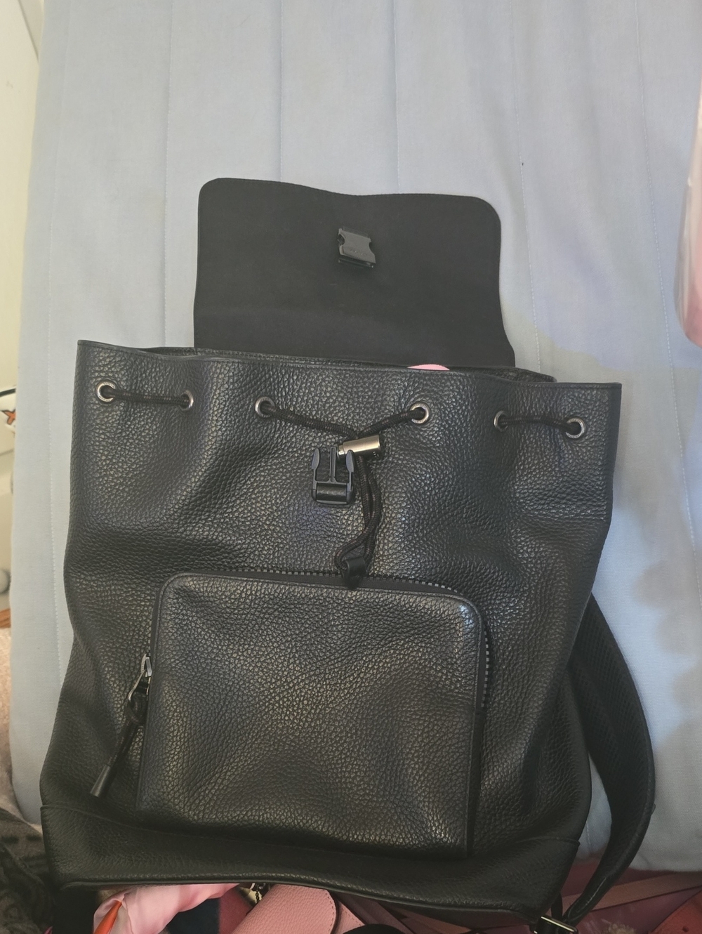 Coach Black Leather Drawstring Backpack